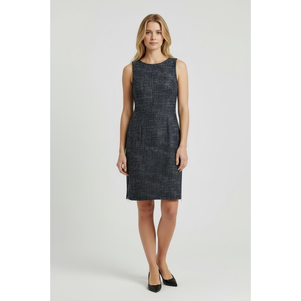 Calvin Klein Navy Tweed Sheath Dress Quiet Luxury Corporatecore Size 2 Old Money